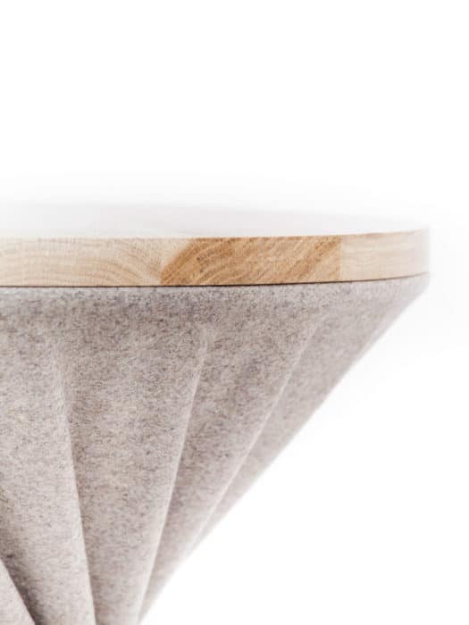Grey woolen stool by textile designer Sonia Laudet
